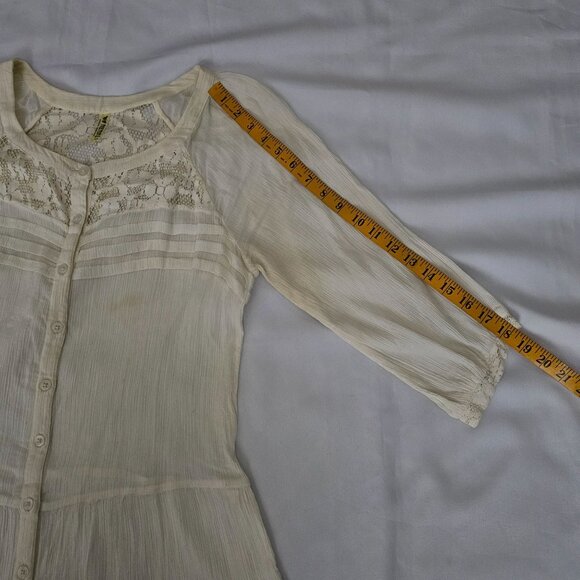 Free People Cream Lace Trim Button Front 3/4 Sleeve Tunic Dress Women's Small - Picture 11 of 14